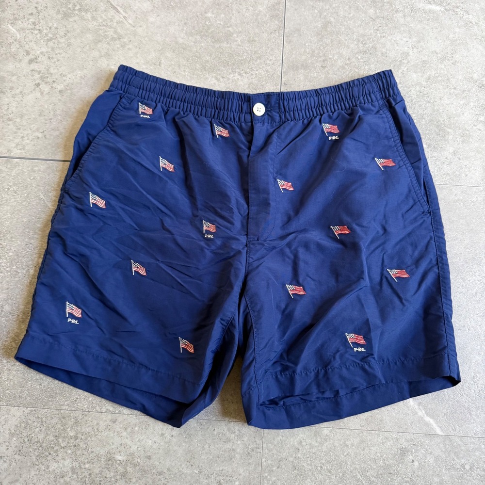 Polo Ralph Lauren American Flag Embroidered Swim Trunks Size Small